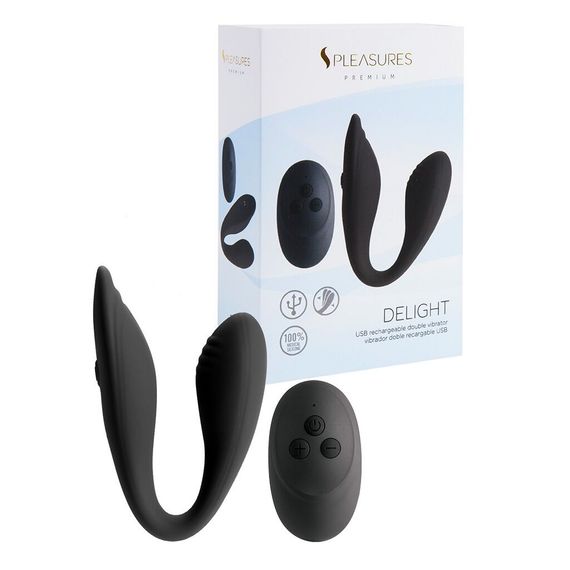 Двойной вибратор S Pleasures Premium Delight, черный, для клитора и точки G, 10 режимов | Зображення 3
