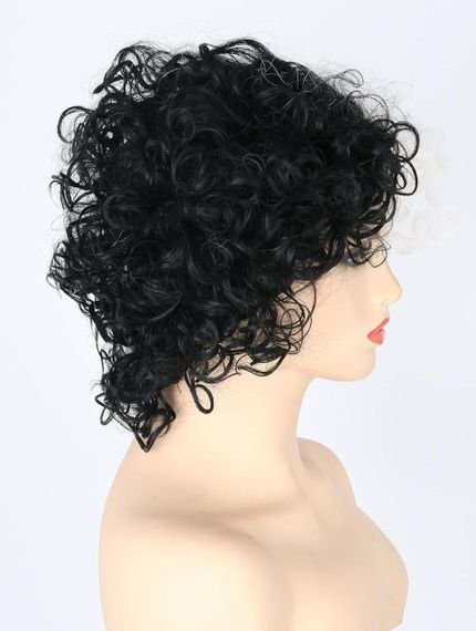 Коротка жіноча кучерява перука Круелла Де Віль Чорно-біла, термостійка, на Хелловін, косплей, корпоратив Topcosplay | Зображення 1