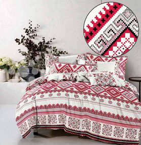 Комплект постільної білизни OxiHome біла з візерунком, бязь, 200*220 см