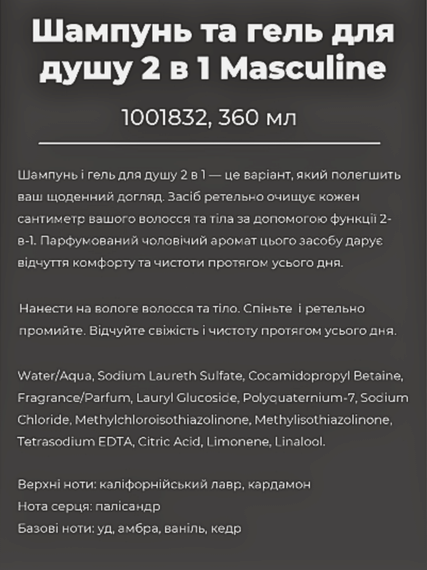 Чоловічий шампунь та гель для душу 2 в 1 Masculine Farmasi 360 мл | Зображення 3