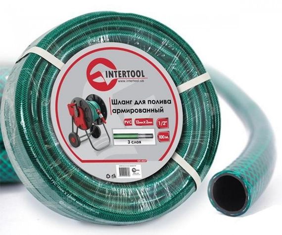 Шланг INTERTOOL GE-4027 для поливу 3-шари 1/2"армов.100м PVC