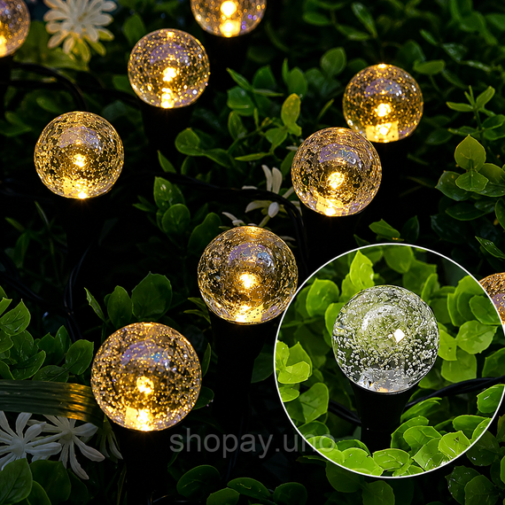 Садовий світильник garden light з сонячною панеллю / Кулясті ліхтарі для саду з бульбашками Solar / Світлодіодна LED-гірлянда для | Зображення 2