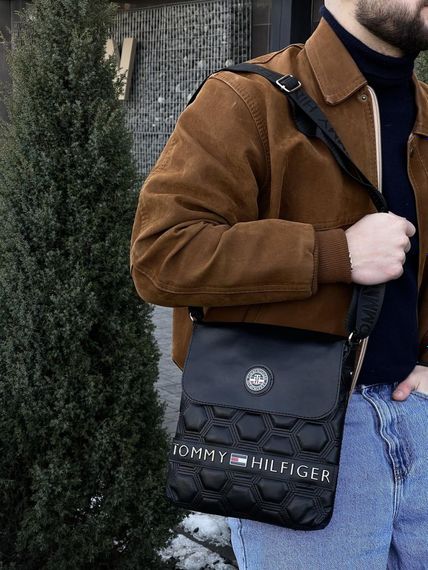 Месенджер шкіряний Tommy Hilfiger чорні шестикутники | Зображення 1