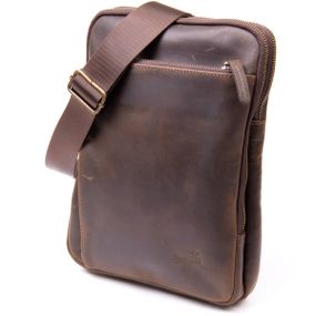 Оригинальная сумка с накладным карманом на молнии в матовой коже 11280 SHVIGEL Коричневая