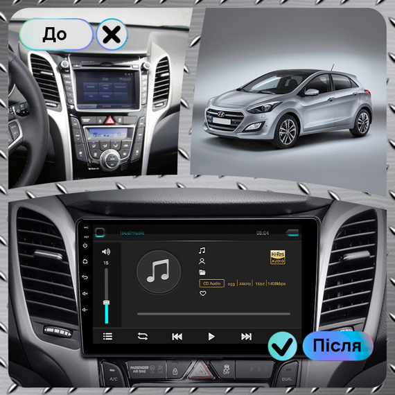 Штатная магнитола 9" Lesko для Hyundai i30 II Рестайлинг 2015-2017 Top 2/32 4G WiFi GPS Хюндай | Зображення 2