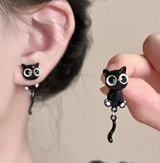 Серёжки котики чёрные, серёжки с чёрными котиками, сережки, серёжки, серьги | Зображення 3