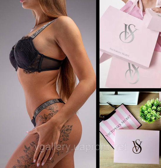 Мереживний Комплект Victoria's Secret зі стразами Бюстгальтер Пуш-Ап, Вікторія Сикрет Бразиліана, Чорний, 80C | Зображення 4