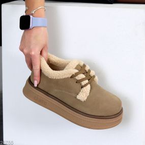 Теплі черевики автоледі натуральна замша колір мокрий пісок 37