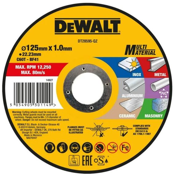 Круг відрізний DeWALT MULTI-MATERIAL125х1х22.23 мм (DT20595)