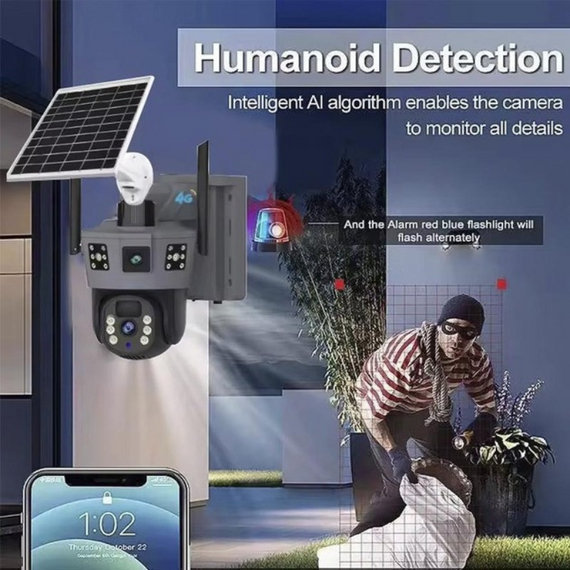 Вулична камера із сонячною панеллю Wi-Fi Solar ptz 6MP, камера з поворотом і нічним баченням, wi-fi камера | Зображення 7