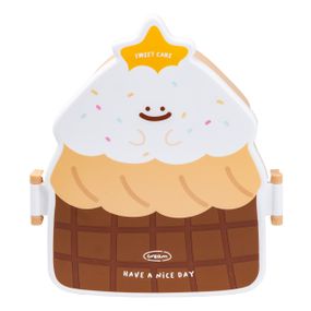 Детский ланч бокс на две секции 950 мл пластиковый с вилкой и ложкой "Пирожное" Коричневый HP12271BR