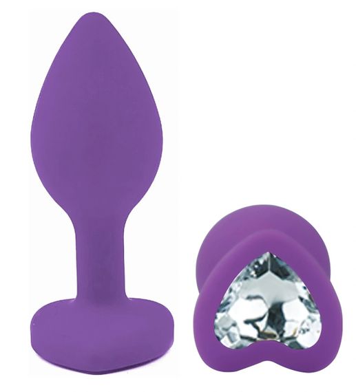 Анальний плаг EGZO Silicone Violet Heart Plug S, фіолетовий, з кристалом Sex Aura | Зображення 1