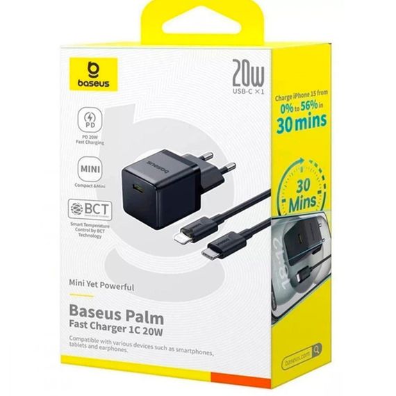 МЗП Baseus Palm Fast Charger 20W (1USB-C) + кабель Type-C to Lightning (E01164) Cluster Black | Зображення 2