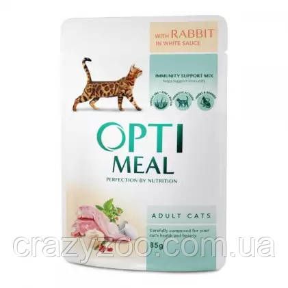 Консерва для взрослых котов OptiMeal Adult Cat кролик в белом соусе 85 г B2710702