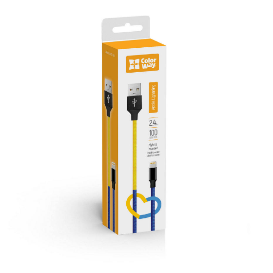 Кабель USB Lightning ColorWay CW-CBUL052-BLY 2,4A 1м синій/жовтий | Зображення 1