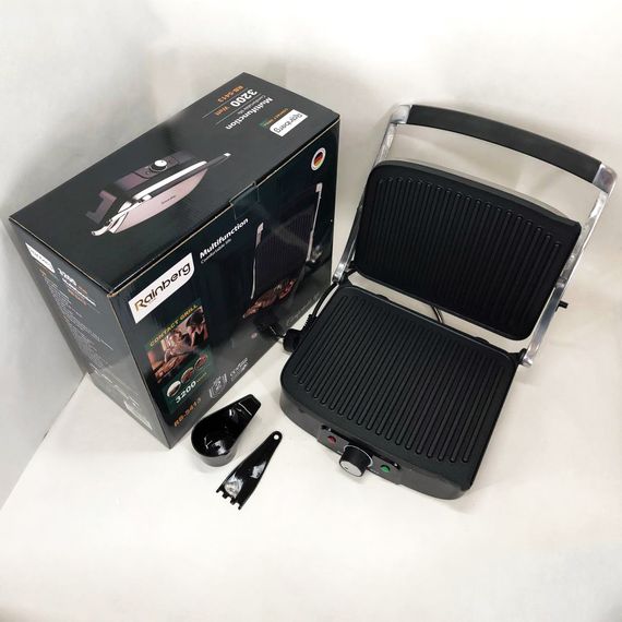 Гриль двухсторонний контактный Rainberg RB-5413 3200Вт, MX-215 Бутербродница мультипекарь | Зображення 1