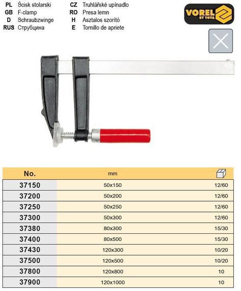 Струбцина 500х80 мм Польща VOREL-37400