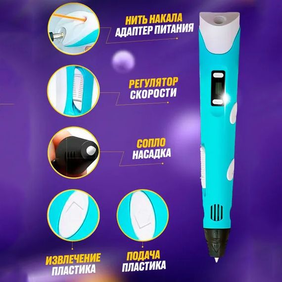 Оригинальная 3d ручка 3D ручка Smart 3D Pen 2 голубая | 3d ручка с дисплеем | Качественная LR-236 3d ручка | Зображення 9