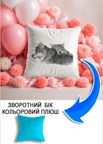 Подушка плюшева Мерч Крафт Дизайн з принтом вовки 1 блакитний плюш квадратна 33х33 см