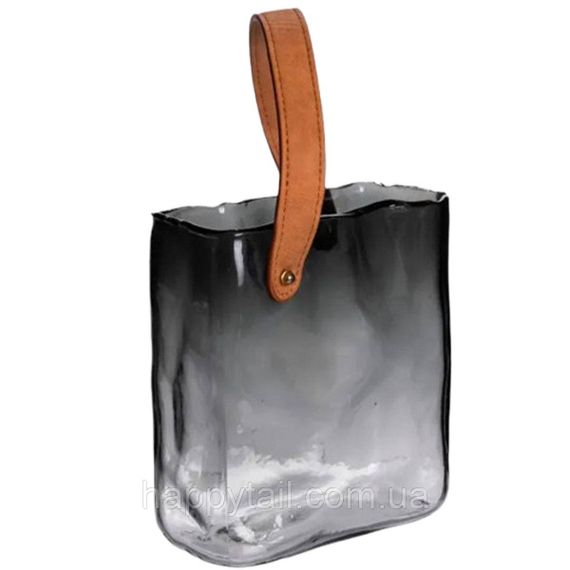 Скляна ваза сумочка з ручкою 16×8×18.5 (см) декоративна Сірий HP-19-156-2 | Зображення 3