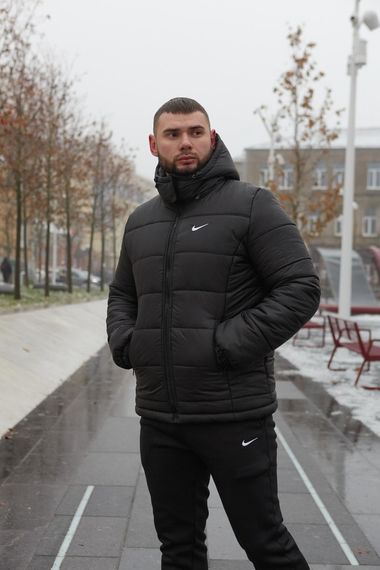 Комплект чоловічий Nike: куртка зимова "Frost" чорна + штани з тринитки утеплені чорні | Зображення 3