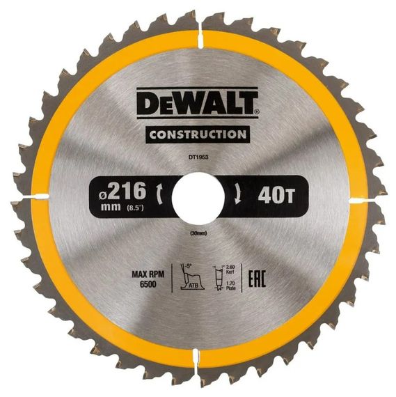 Диск пилковий DeWALT СONSTRUCTION 216 х 30 мм (DT1953)