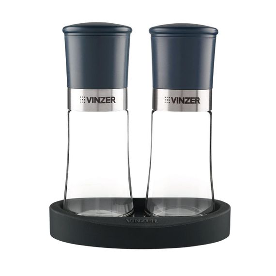 Набір млинів для солі та перцю Vinzer 50195, 2 шт, керамічні жорнова, силіконова підставка
