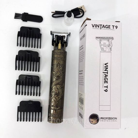 Машинка для стрижки волосся Vintage T9-1 BRONZE 4 насадки | Зображення 6