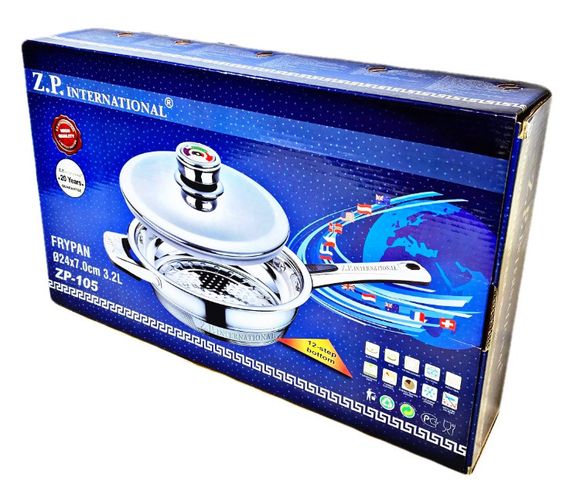 Кастрюля из нержавеющей стали Z.P. International ZP-105 с крышкой 24,0×7,0 см 3,2 л | Зображення 4