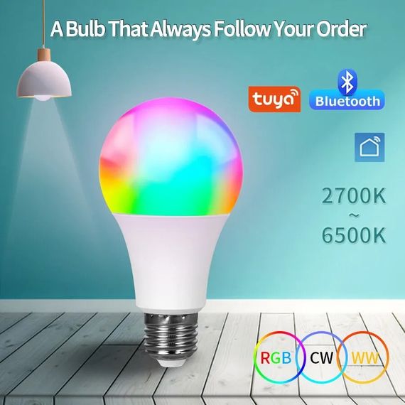 Світлодіодна Led RGB-лампа Tuya + пульт 220v вольти E27 | Зображення 3