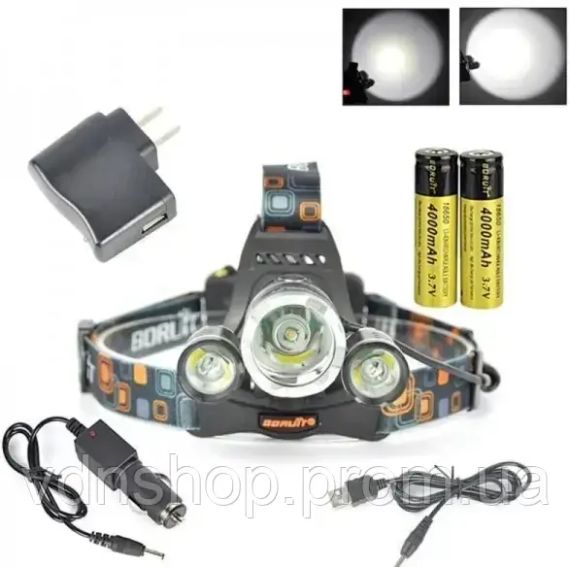 Мощный налобный светодиодный фонарик 3 в 1 RJ-3000, налобный фонарь, светодиодный фонарь | Зображення 1
