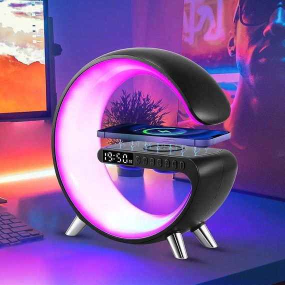 Розумний світильник-нічник з бездротовою зарядкою та Bluetooth колонкою, G11 Smart Light, Черный / Настільна смарт лампа | Зображення 3