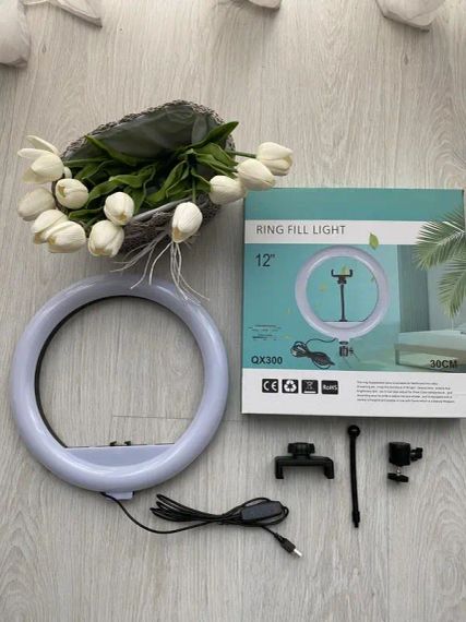 Кільцева LED лампа 30 см з тримачем для телефону / Студійне світло | Зображення 9