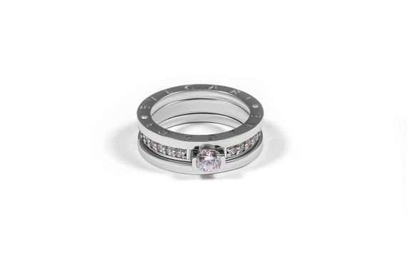 Двойное кольцо из белого золота с фианитами 16.5