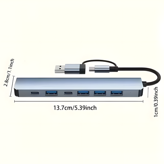 USB Type-C/USB-A хаб концентратор з 7 портами, підтримкою PD та високою швидкістю передачі даних | Зображення 1