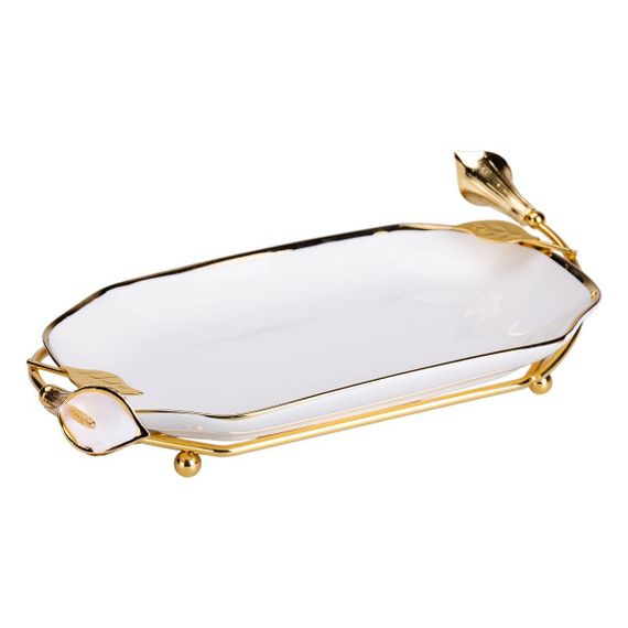 Порцелянова фруктовниця на підставці 26×15×3.5 см Біла із золотом HP-7-5 | Зображення 3