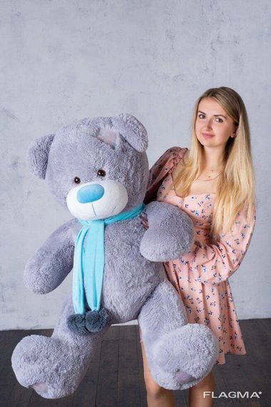 Мишка с латками плюшевый Yarokuz Джозеф 140 см Серый