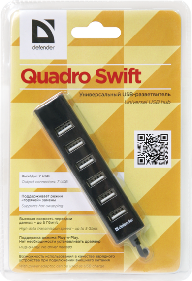USB-хаб Defender Quadro Swift 7xUSB 2.0 (83203) | Зображення 3