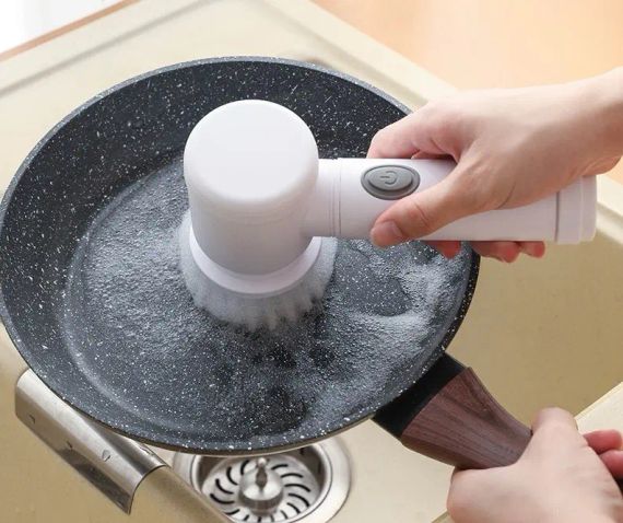 Щетка с ручкой аккумуляторная для мытья посуды с губками насадками W-50 | Зображення 3