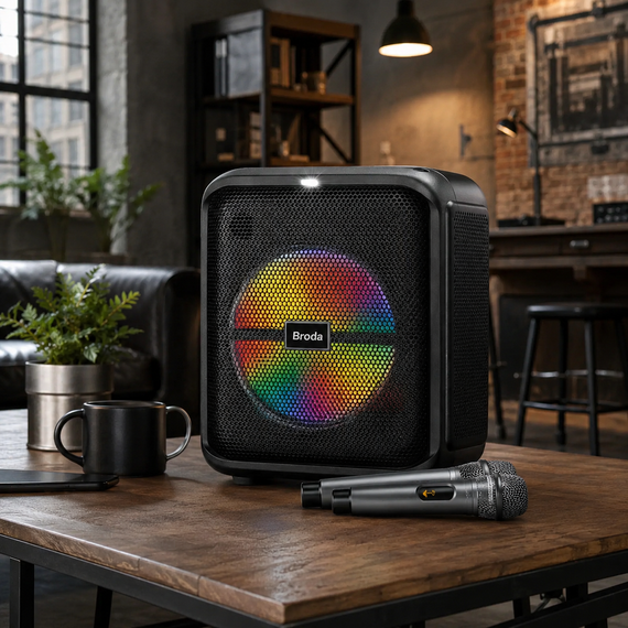 Колонка BTS-1740 Bluetooth / Акустика + 1 проводной, 1 беспроводной микрофон / Колонка с LED-подсветкой | Зображення 3
