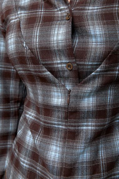 Сорочка в клітинку із зав'язками на талії - коричневий цвет, ONE SIZE (є розміри) | Зображення 3