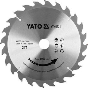 Диск пиляльний победітовий по дереву 255x30мм 24 зуби YATO YT-60731
