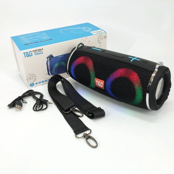 Портативна колонка TG642 з RGB підсвічуванням та ремінцем, акумуляторна колонка для музики. Колір: чорний | Зображення 3