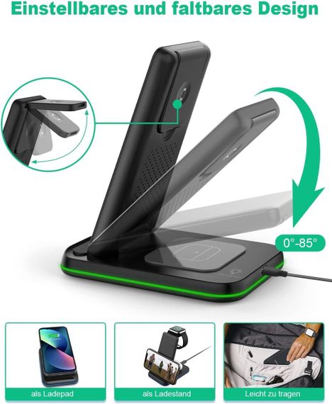 Бездротова зарядна станція 3-в-1, що підходить для подорожей. Сумісно з iPhone 16, 15, 14, 13, 12, 11 | Зображення 6