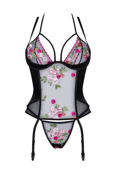 Корсет Beauty Night JOANNA CORSET & thong Черный с цветами S/M | Зображення 5