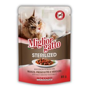 Вологий корм для стерилізованих котів з яловичиною та шинкою Morando Migliorgatto Sterilized, 85 гр