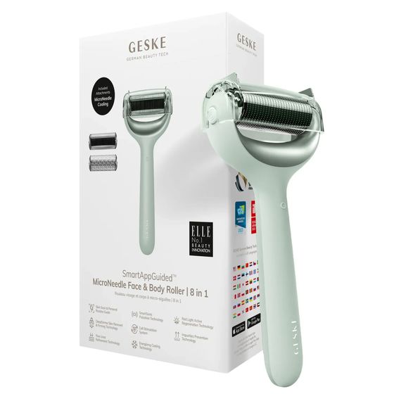 Электронный роллер для лица и тела с микроиглами GESKE MicroNeedle Face&Body Roller 8в1 gray, Зеленый