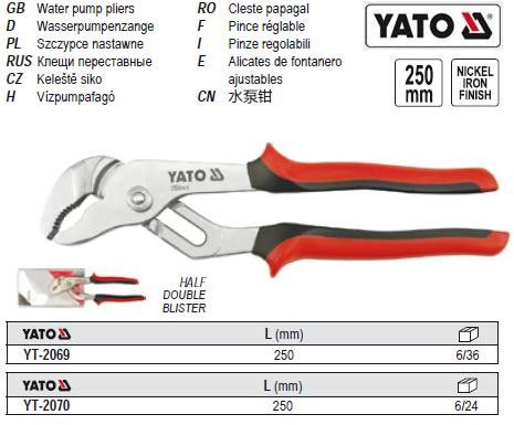 Клещи кліщі переставні l=250 мм YATO Польща YT-2070