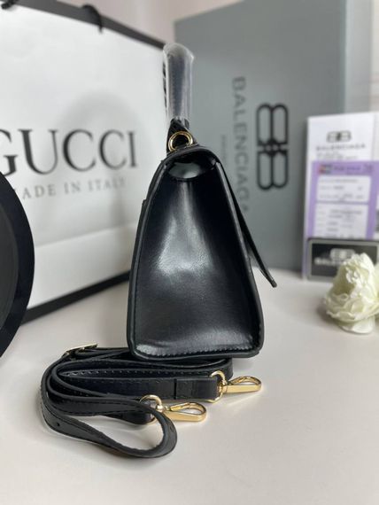 Женская сумка Balenciaga Hourglass Black & Black logo wb031 | Зображення 1