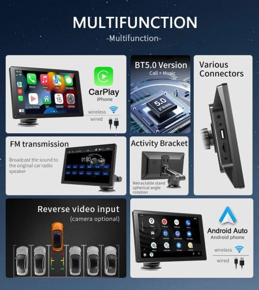 Портативний автомобільний MP5-програвач із 9-дюймовим сенсорним екраном, підтримкою Apple CarPlay та Android Auto | Зображення 4